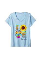 Ya-Ya Womens Love Yaya Life Sunflower Beach Vacation Summer V-Neck T-Shirt