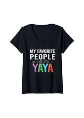 Ya-Ya Womens My Favorite People Call Me Yaya Cute Floral Design Grandma V-Neck T-Shirt