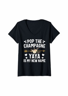 Ya-Ya Womens Pop The Champagne Yaya Is My New Name Thanksgiving V-Neck T-Shirt