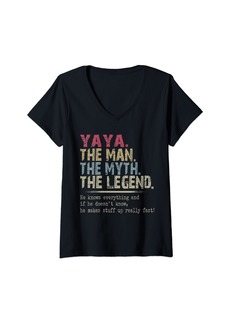 Ya-Ya Womens Vintage Yaya Man Myth Legend Retro He Know Everything V-Neck T-Shirt