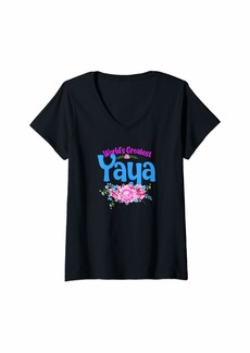 Ya-Ya Womens World's Greatest Yaya - Greek Grandma V-Neck T-Shirt