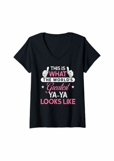 Womens Ya-Ya Shirt Gift: World's Greatest Ya-Ya V-Neck T-Shirt