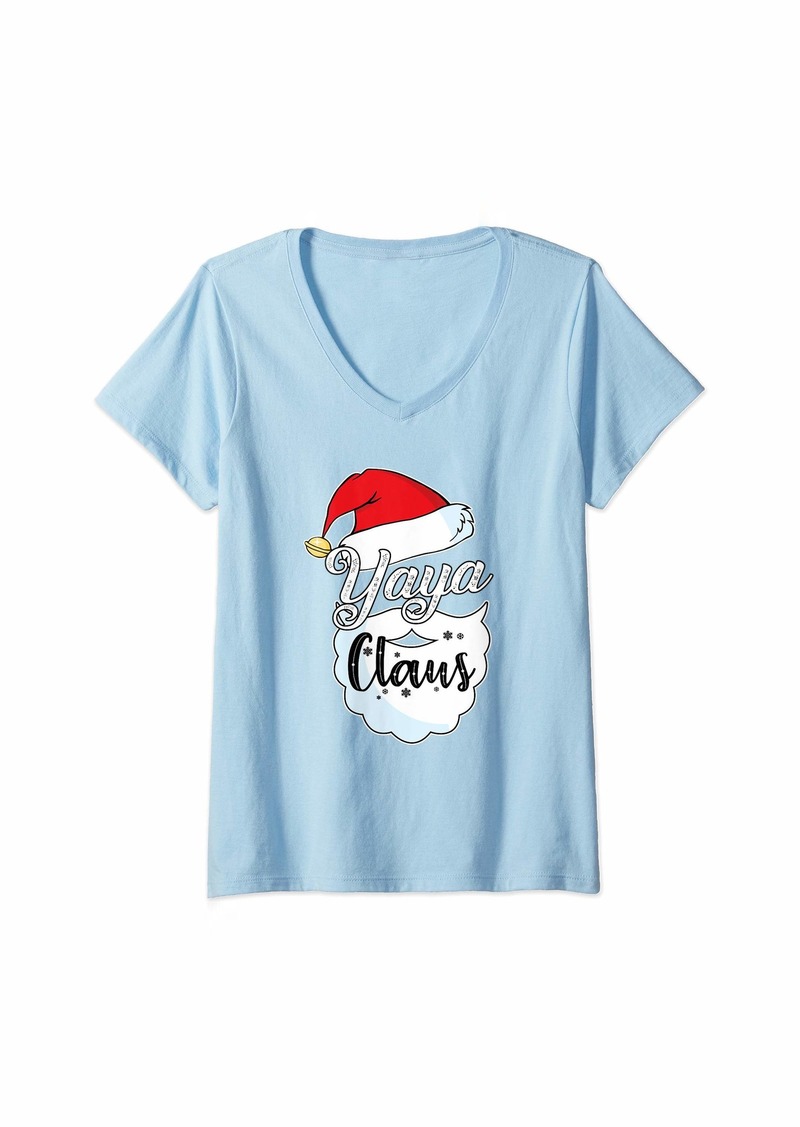 Ya-Ya Womens Yaya Claus Santa Christmas Funny Yaya Gift For Mom Women V-Neck T-Shirt