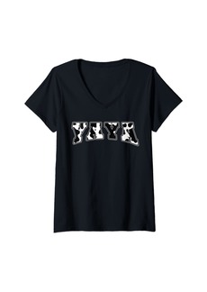 Ya-Ya Womens YaYa Cow Print Cow Pattern Cute Mother Grandma Matching V-Neck T-Shirt