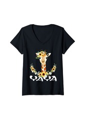 Ya-Ya Womens Yaya Cute Giraffe Sunflower Happy Birthday Mothers Day V-Neck T-Shirt