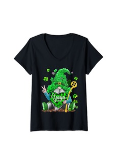 Ya-Ya Womens Yaya Irish Gnome Shamrock Heart Happy St Patrick Day V-Neck T-Shirt