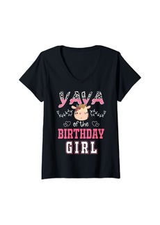 Ya-Ya Womens YaYa of The Birthday Girl Cute Mom Grandma Matching Family V-Neck T-Shirt
