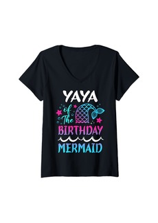 Ya-Ya Womens YaYa Of The Birthday Mermaid Cute Matching Family Party V-Neck T-Shirt