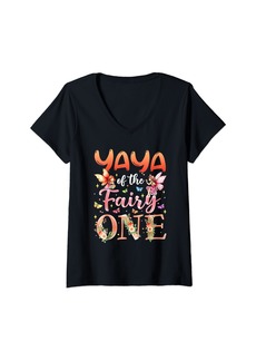 Ya-Ya Womens Yaya Of The Fairy One 1st Birthday Party Family V-Neck T-Shirt