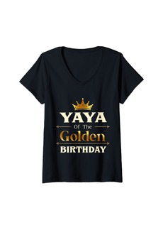 Ya-Ya Womens YaYa of the Golden Birthday Crown Funny Matching Family V-Neck T-Shirt