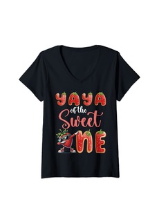 Ya-Ya Womens Yaya Of The Sweet One Strawberry Cookies Birthday Party V-Neck T-Shirt