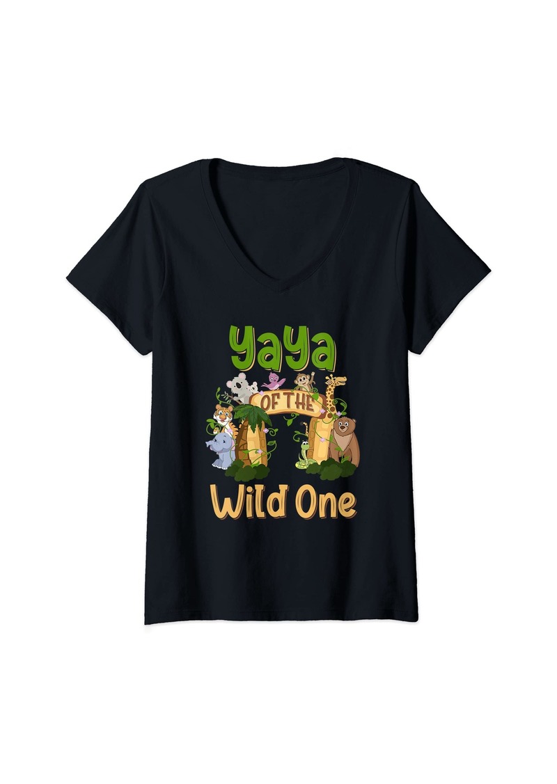 Ya-Ya Womens Yaya Of The Wild One Zoo Birthday Family Safari Jungle V-Neck T-Shirt