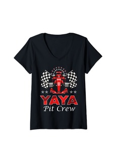 Ya-Ya Womens YaYa Pit Crew Birthday Boy Funny Matching Family V-Neck T-Shirt