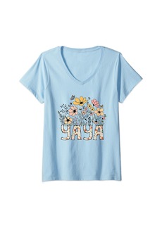 Ya-Ya Womens YaYa Wildflower Cute Floral Mother's Day For Grandma Women V-Neck T-Shirt