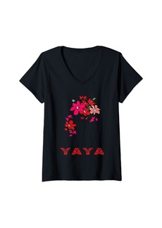 Ya-Ya Womens Yaya Women With Flowers On Her Head Happy Mothers Day V-Neck T-Shirt