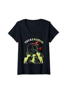 Ya-Ya Womens Yayasaurus Yaya Tyrannosaurus Dinosaur Mother's Day V-Neck T-Shirt