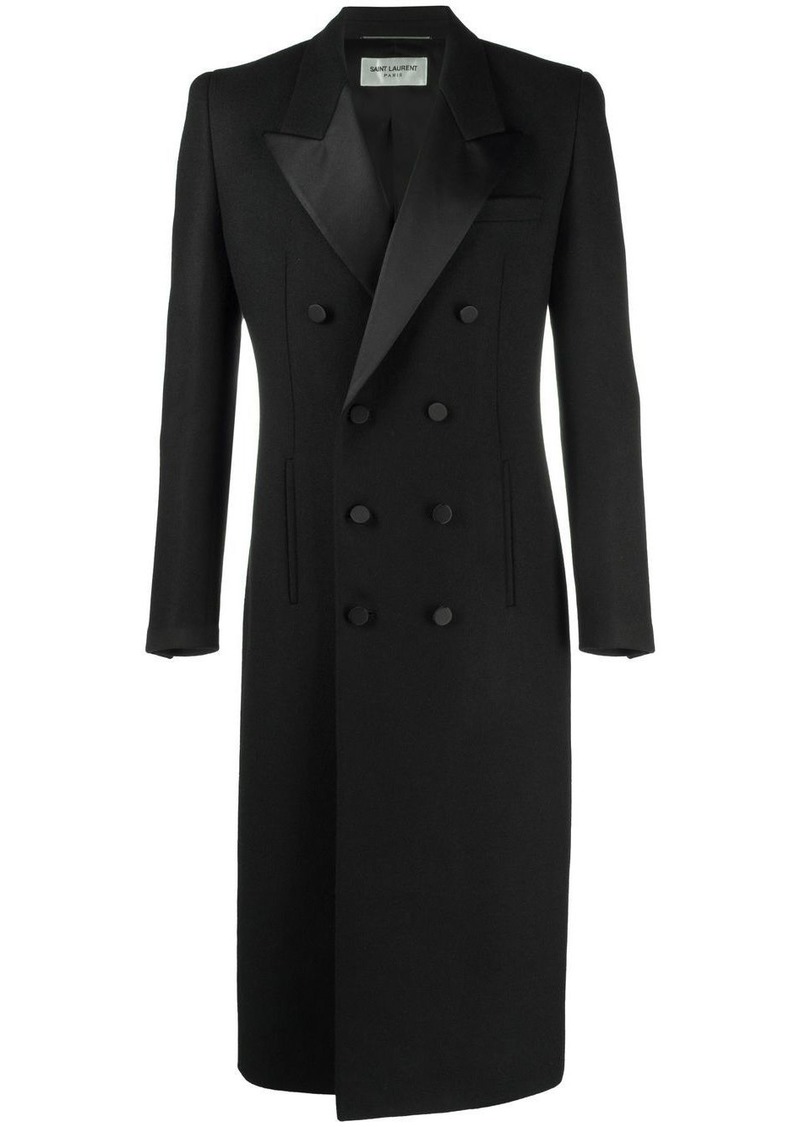 Yves Saint Laurent double-breasted silk-lapel coat