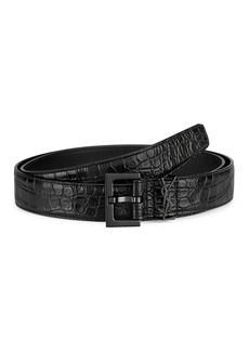Yves Saint Laurent Logo Croc-Embossed Leather Belt