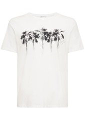 Yves Saint Laurent Logo Palm Print Cotton Jersey T-shirt
