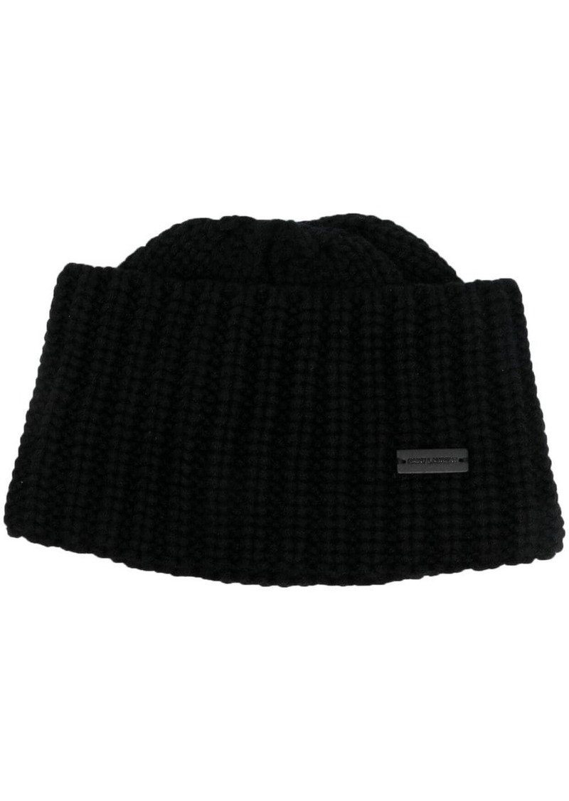 Saint Laurent logo-plaque chunky knit cashmere beanie