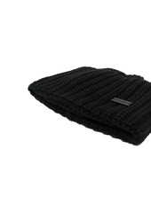 Saint Laurent logo-plaque chunky knit cashmere beanie