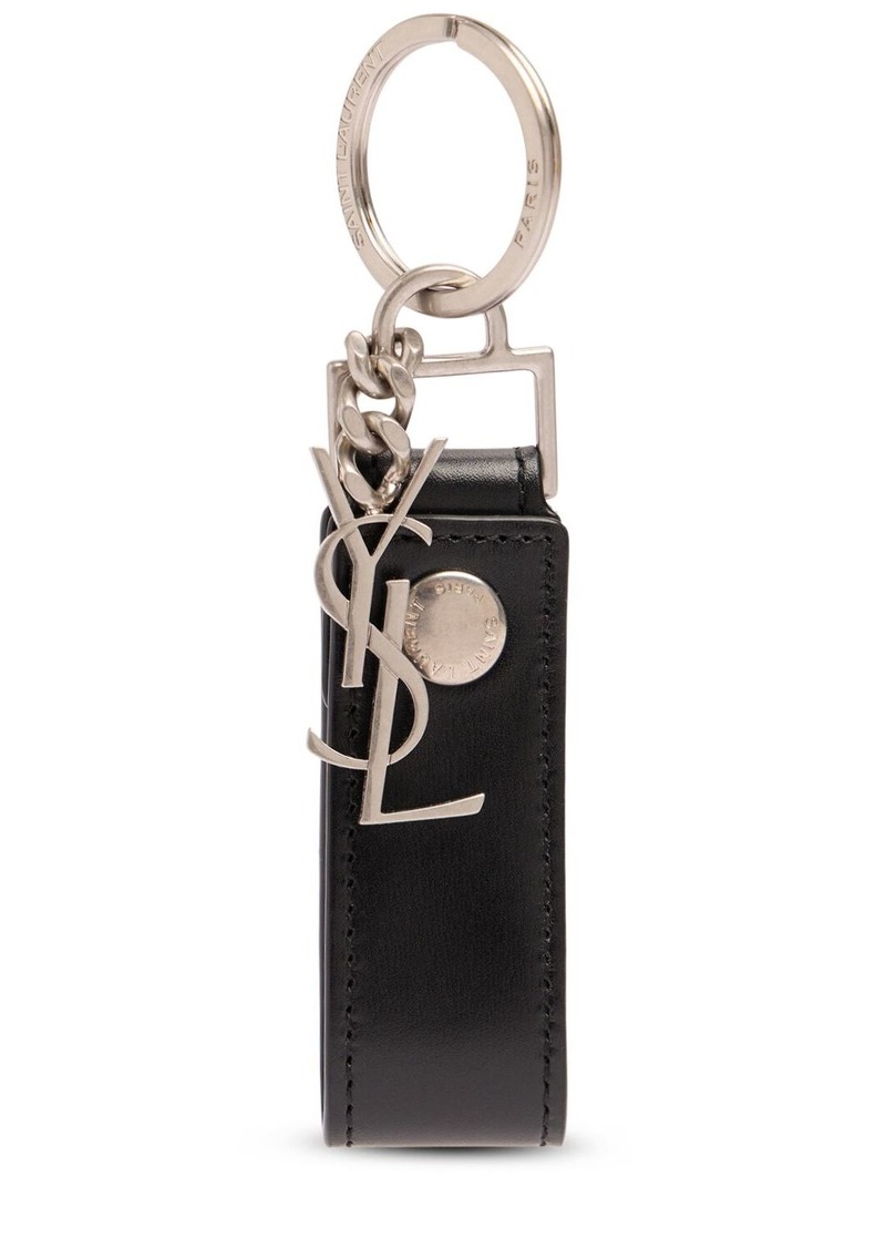 Yves Saint Laurent Monogram Leather Keyring W/ Charm