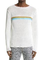 Yves Saint Laurent Saint Laurent Destroyed Stripe Linen Blend Sweater in Natural/Ocre/ at Nordstrom