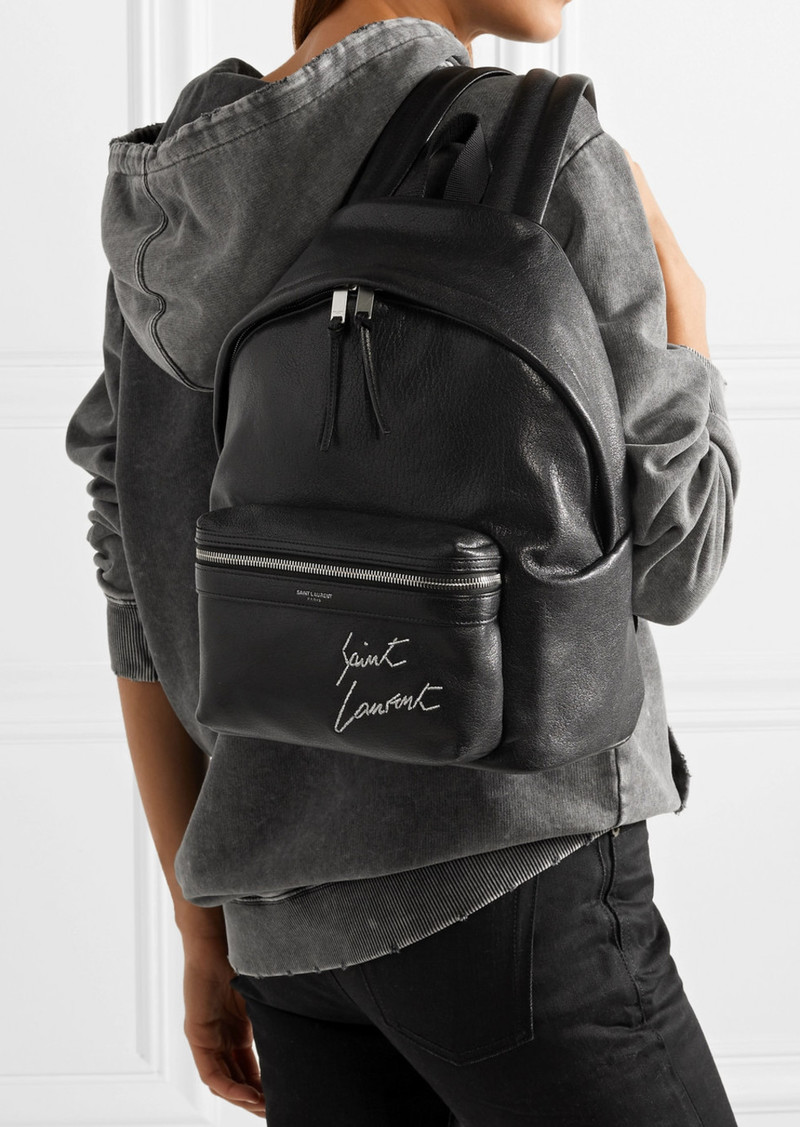 saint laurent embroidered city backpack in canvas