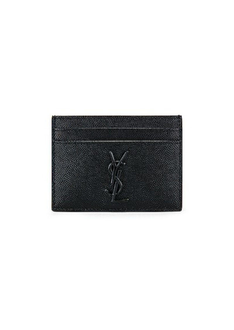 Saint Laurent YSL Monogram Zip Cardholder in Black Grained Leather