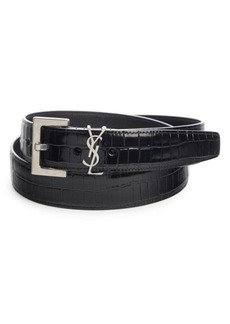 Yves Saint Laurent Saint Laurent Monogram Croc Embossed Leather Belt