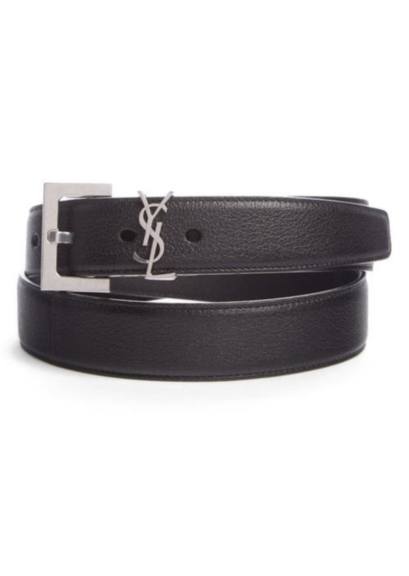 Black YSL-plaque grained-leather belt, Saint Laurent