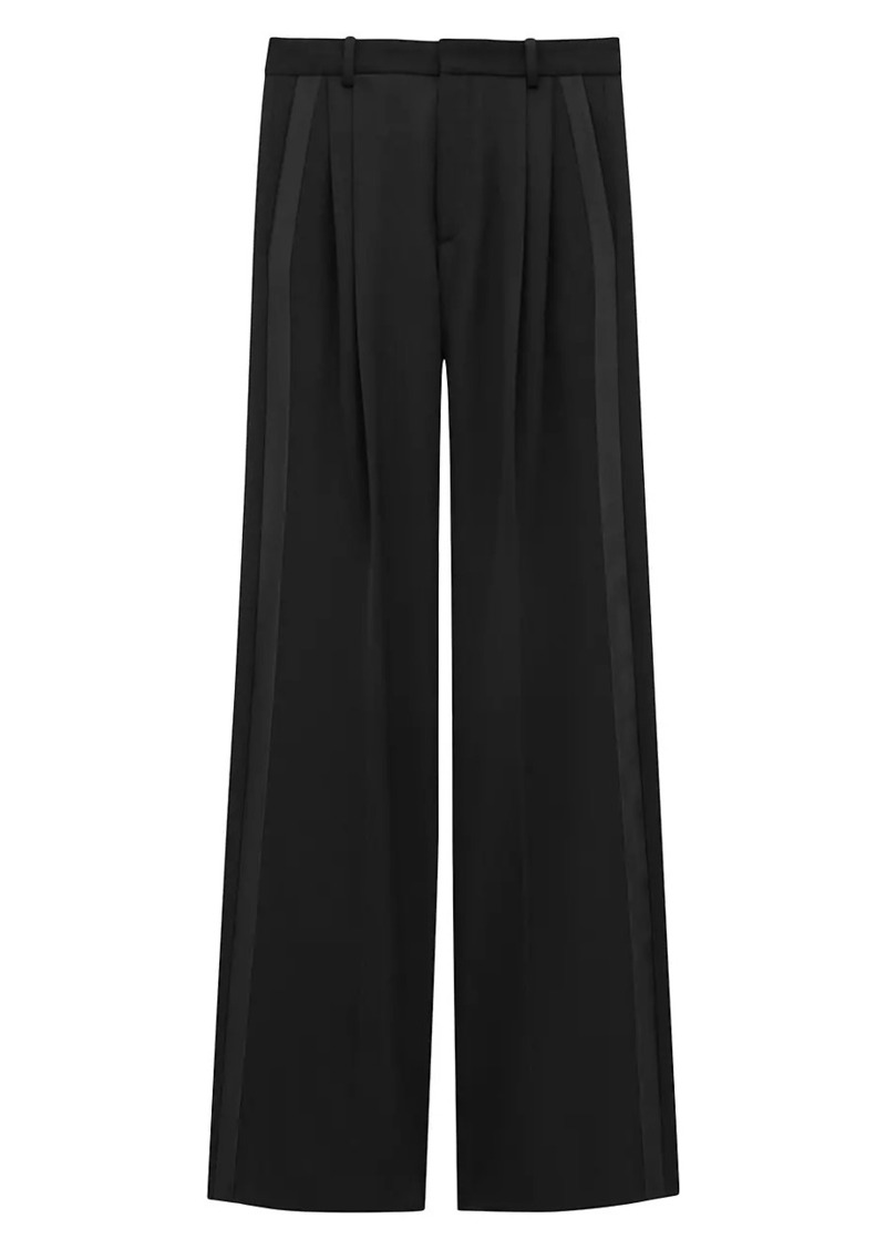 Yves Saint Laurent Wide-Leg Tuxedo Pants in Grain De Poudre