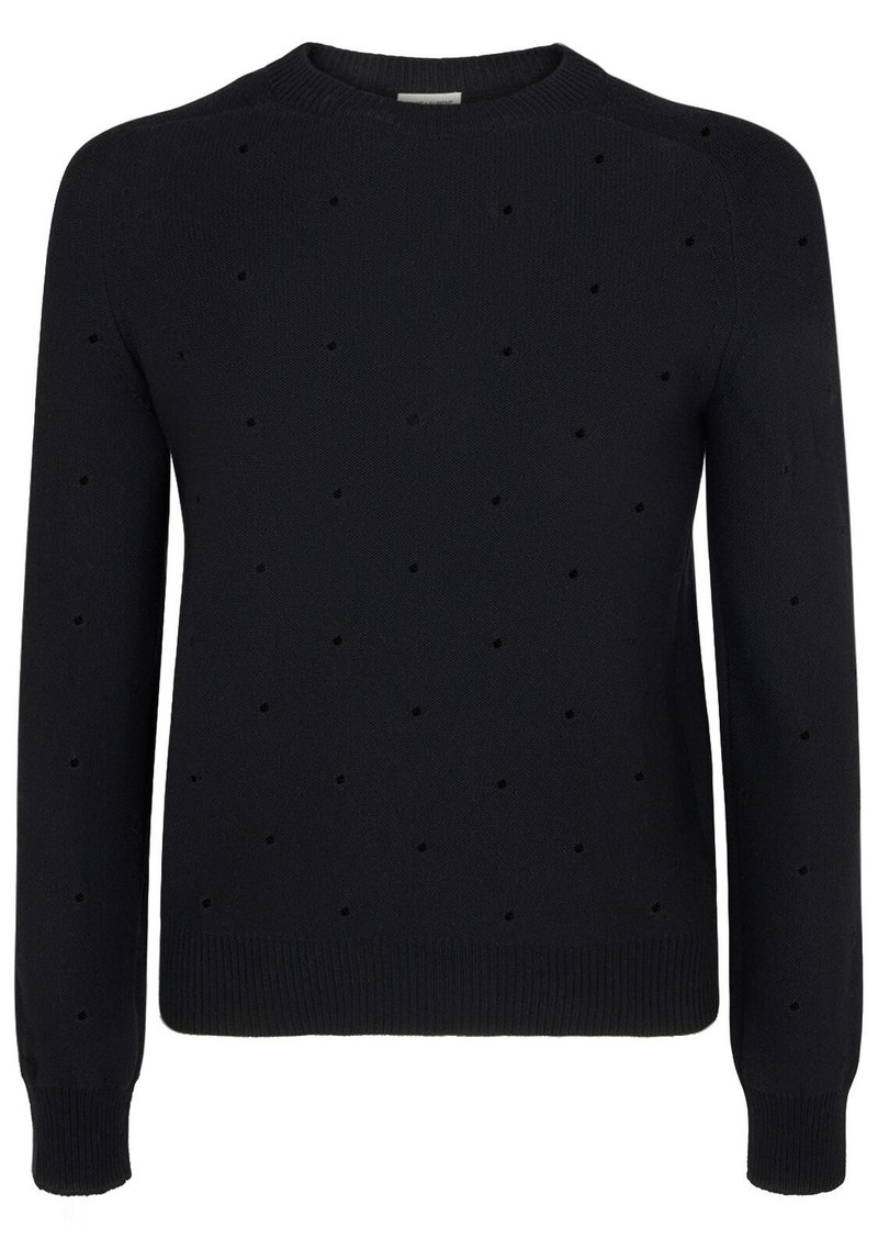 Yves Saint Laurent Wool Knit Crewneck Sweater W/crystals