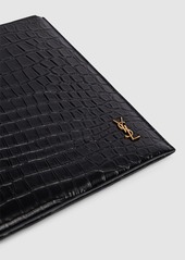 Yves Saint Laurent Ysl Croc Embossed Leather Ipad Holder