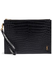 Yves Saint Laurent Ysl Croc Embossed Leather Ipad Holder