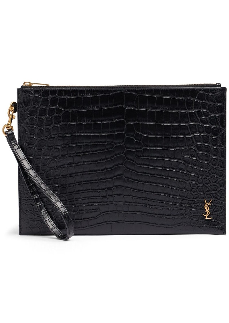 Yves Saint Laurent Ysl Croc Embossed Leather Ipad Holder