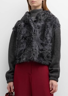 Yves Salomon Cut and Sew Knit and Lambskin Fur Jacket