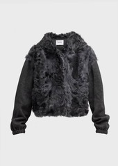 Yves Salomon Cut and Sew Knit and Lambskin Fur Jacket