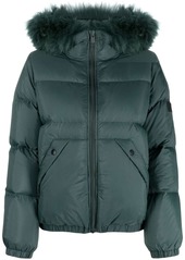 Yves Salomon lambswool-trim short hooded down jacket