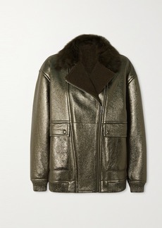 Yves Salomon Shearling-trimmed Metallic Textured-leather Jacket