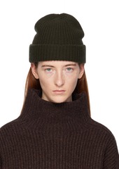 Yves Salomon Khaki Ribbed Beanie