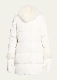 Yves Salomon Long Down Jacket with Removable Fur Collar and Mittens