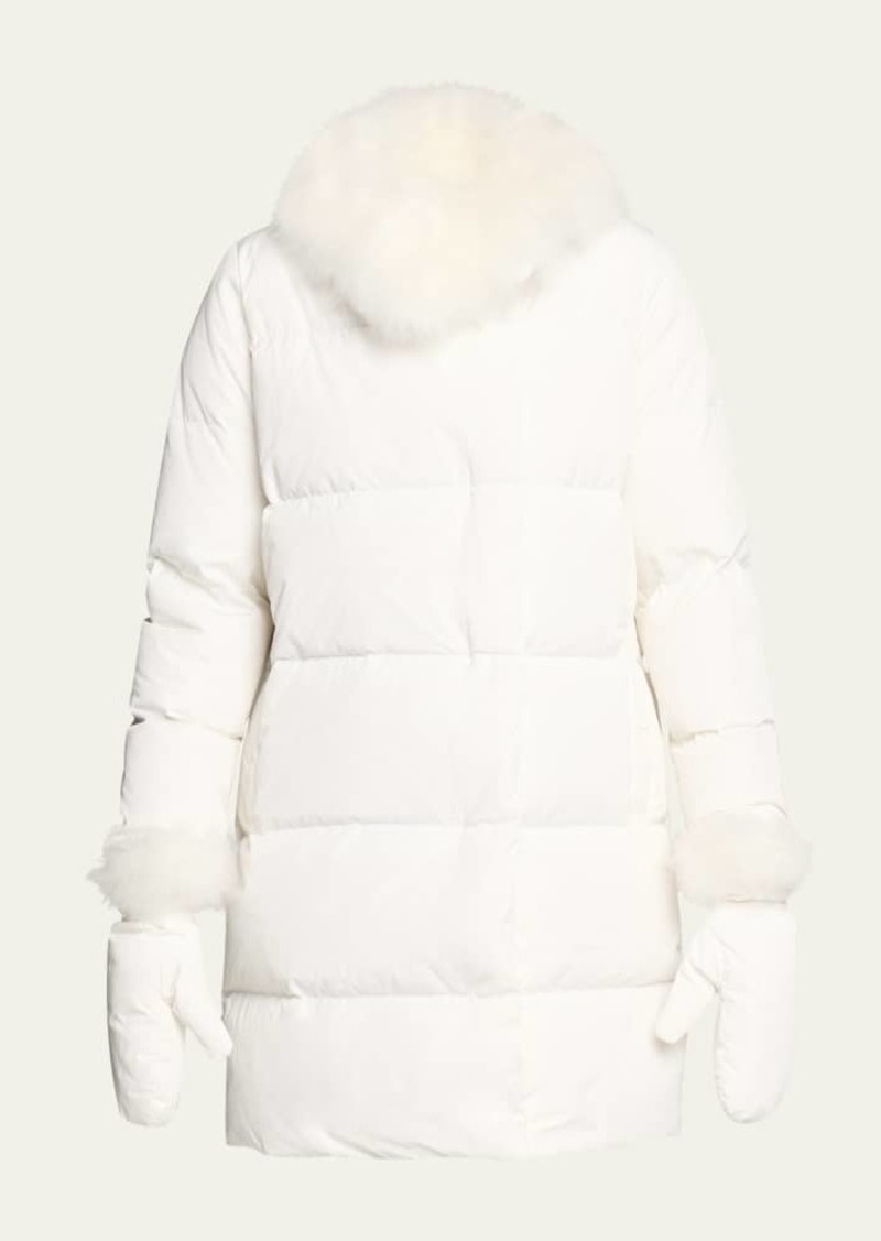 Yves Salomon Long Down Jacket with Removable Fur Collar and Mittens