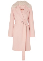 Yves Salomon Woman Shearling-trimmed Belted Wool And Cotton-blend Coat Baby Pink