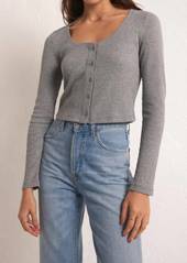 Z Supply Ciana Cropped Waffle Top In Classic Heather Grey