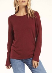 Z Supply Everyday Brushed Long Sleeve Top In Cabernet
