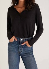 Z Supply Kaia Marled Henley Top In Black
