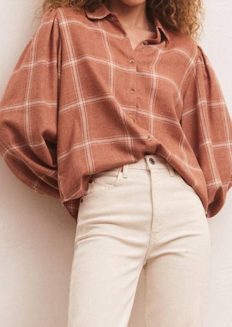 Z Supply Overland Plaid Blouse In Penny