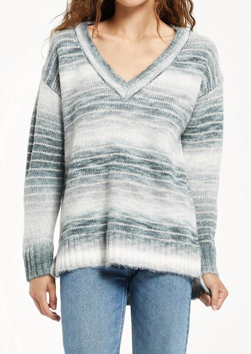 Z Supply Parnell Petite Cable Knit Sweater In Grey/blue Stripe