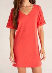 Z Supply V-Neck T-Shirt Dress In Coral Red